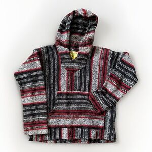 Iguana Jack Hoodie Kid's Small Red Gray Drug Rug Blanket Baja Pullover Sweater